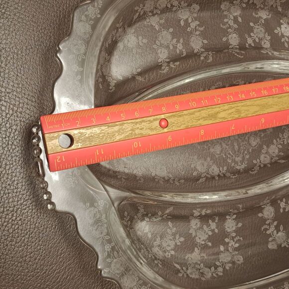 Vintage Tiffin Glass Cherokee Rose Double Handle 3 Section Divided Serving Tray - Picture 2 of 9